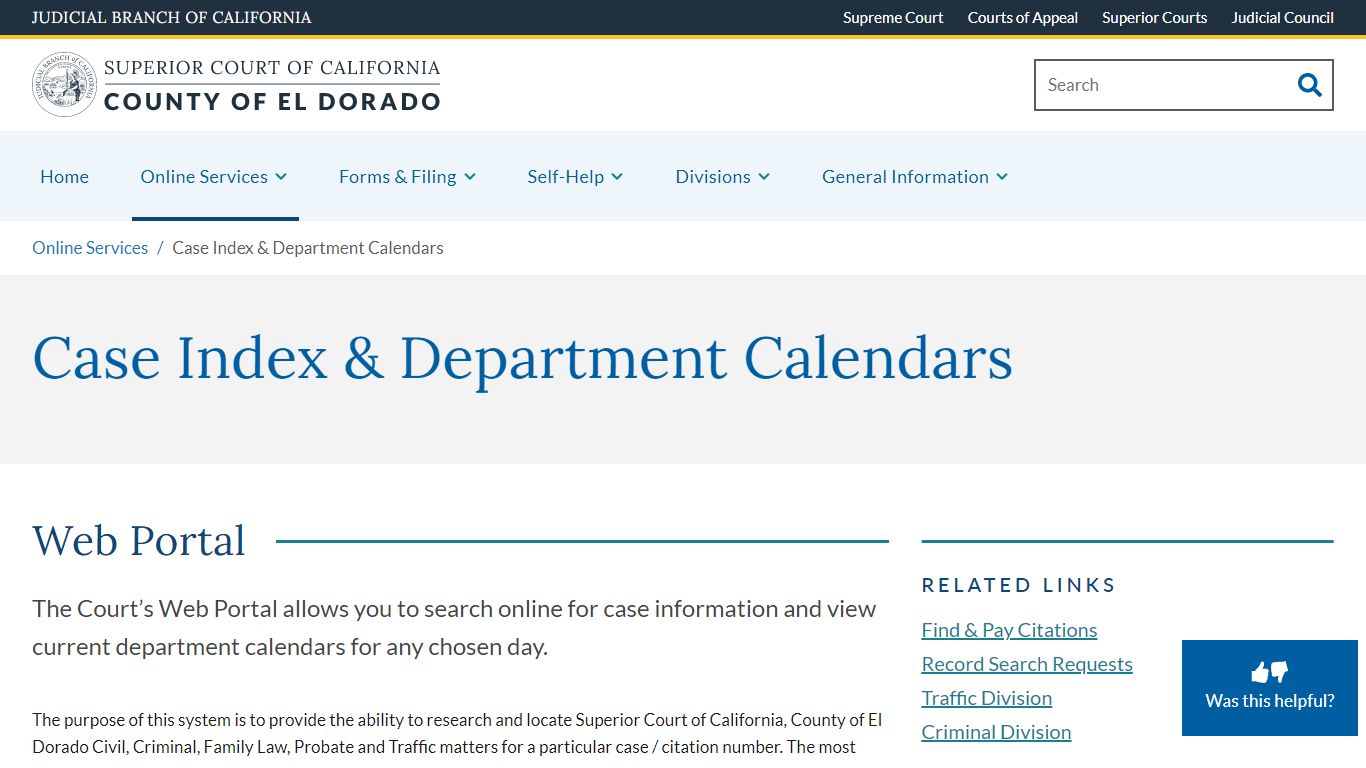 Case Index & Department Calendars | Superior Court of California ...