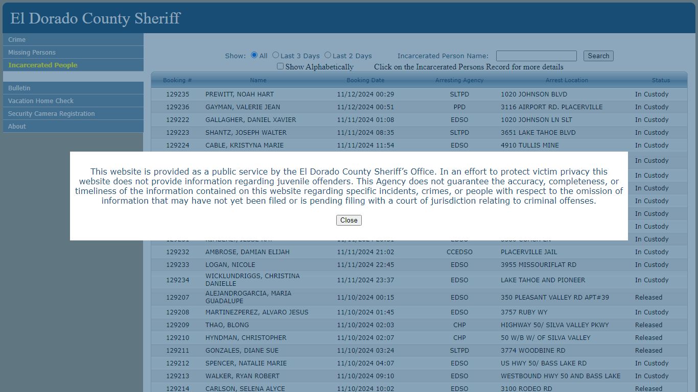 El Dorado County Sheriff - CrimeGraphics.com